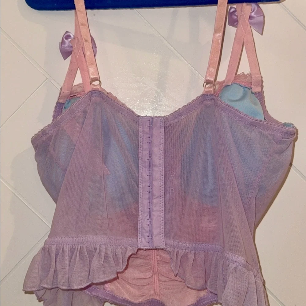 Frilly Micro Mesh Sugar Thrillz Corset Bustier Cotton Candy Pink Purple Cami med - Picture 7 of 8